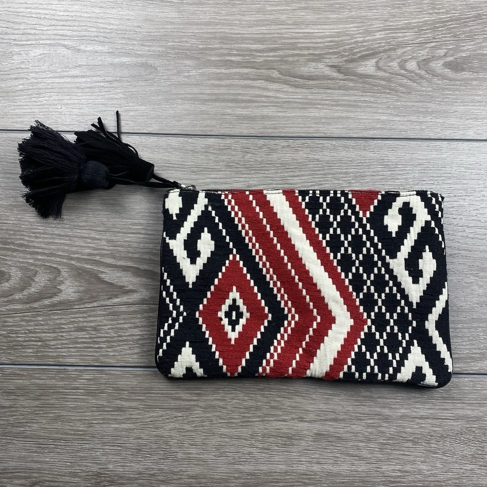 Roller Rabbit 100% Cotton Pouch Red Black White 10.5"x7" Read